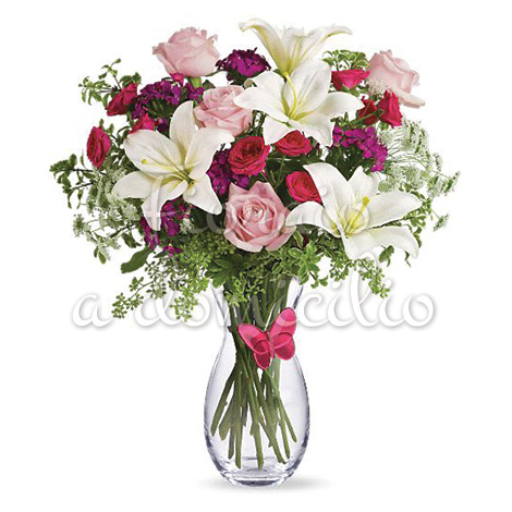 bouquet_gigli_bianchi_roselline_rosse_rosa